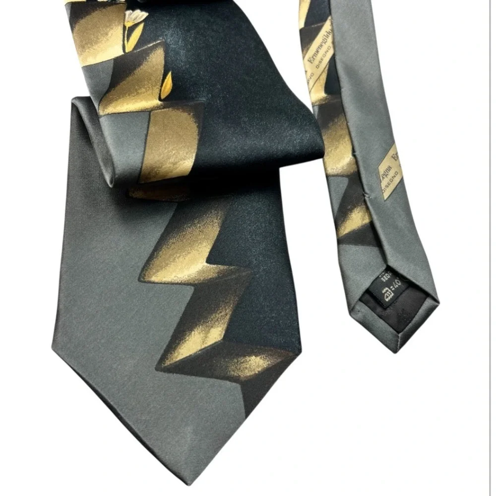 Ermenegildo‎ Zegna Silk Tie Geometric Gray Old Money Eclectic Grandpa Vtg 90's